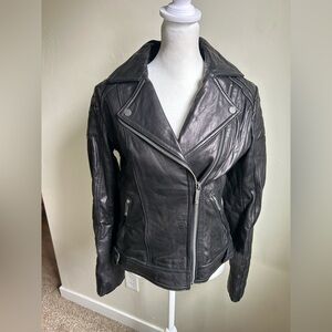 Michael Kors Moto Jacket Women's S LIKE NEW Black Genuine Leather full zip